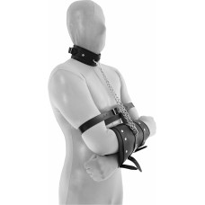 Kiotos Leather Leather handcuffs Double with collar and chain