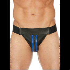 Ouch! By Shots Striped Front Leather Jock Strap with Zipper - L/XL