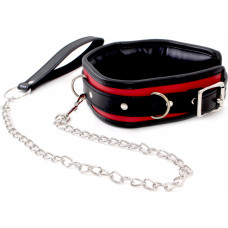 Kiotos Leather Collar Black & Red with Leash