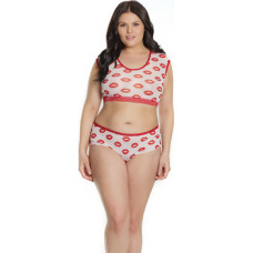 Coquette Crop Top and Shorts with Lip Print - Plus Size