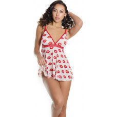 Coquette Lip Print Babydoll and Thong - One Size
