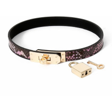 Kiotos Leather Collar/Bracelet One-size Narrow Gold/Pink Reptile