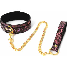 Kiotos Leather Collar Gold/Pink Reptile with Leash