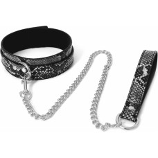 Kiotos Leather Collar Black/Silver Reptile with Leash