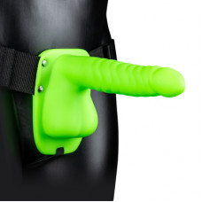 Ouch! By Shots Glow in the Dark Ribbed Hollow Strap-On with Balls - 8 / 21 cm