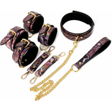 Kiotos Leather 3 Piece BDSM Set Gold/Pink Reptile