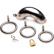 Xr Brands Lockable Stainless Steel Chastity Cage with 3 Rings