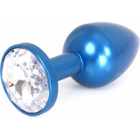 Kiotos Steel Aluminium Buttplug Blue with Clear Gem