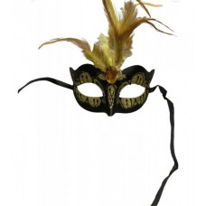 Boss Of Toys Maska-Venetian Mask Yellow with Yellow Stone and Feather