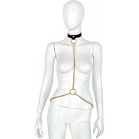 Kiotos Leather Deluxe Black Leather Collar and Gold Chains