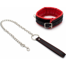 Kiotos Leather Collar Red & Black with Leash