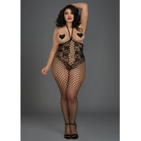 Dreamgirl Open-Cup Bodystocking - Liels izmērs - Melns