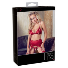 Abierta Fina Bra and Suspender Set Red XL