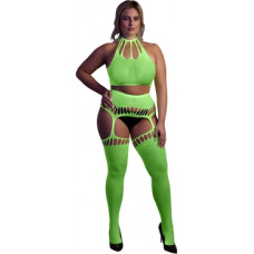Ouch! By Shots Kaheosaline Crop top ja sukad – suur suurus – neoonroheline