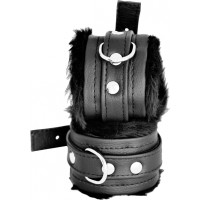 Kiotos Leather Fluffy Inside Black Leather Handcuffs