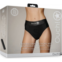 Ouch! By Shots Vibrējošs strap-on siksnas ar noņemamām siksnām - XS/S - melns