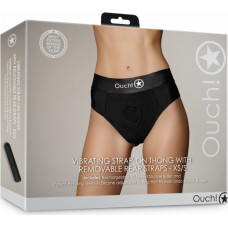 Ouch! By Shots Vibrējošs strap-on siksnas ar noņemamām siksnām - XS/S - melns