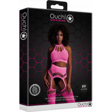 Ouch! By Shots Kaheosaline Crop top ja sukad – üks suurus – neoonroosa