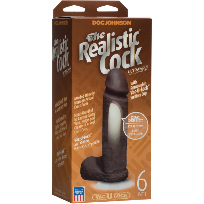 Doc Johnson Realistic Cock with Balls - Removable Vac-U-Lock Suction Cup - ULTRASKYN - 6 / 16 cm - Chocolate