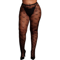 Le Désir Heart Patterned Tights - Plus Size - Black