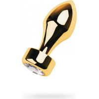 Metal By Toyfa Gold anal plug TOYFA Metal with white round-shaped gem , length 7 cm, diameter 2-3,5 cm, weight 140 gr