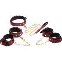 Xr Brands 6-Piece Velvet Burgundy Bondage Set with Cuffs, Collar and Belt