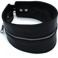Kiotos Leather Black Leather High-Neck Collar with Zipper
