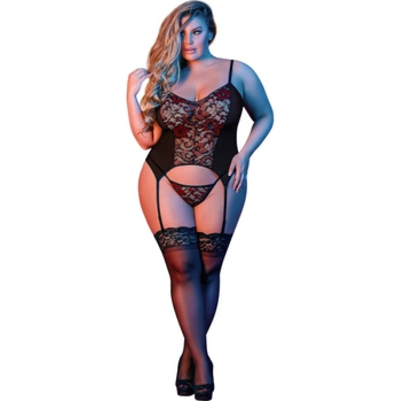 Magic Silk Merry Widow un G-stīgu komplekts - 2X - melns