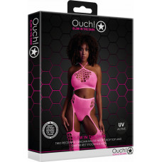 Ouch! By Shots Kaheosaline Crop top ja sukad – üks suurus – neoonroosa