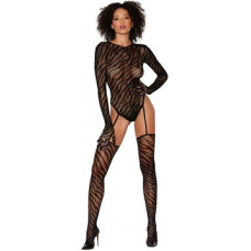 Dreamgirl Teddy Bodystocking ar pirkstu cimdiem Diamond - viens izmērs - melns