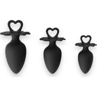 Power Escorts - Heart Plug Anal Starter 3-Pack - S, M & L - Black - quality Silicone - Colour box