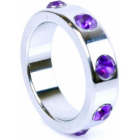 B - Series Heavyfun Pierścień-Metal Cock Ring with Purple Diamonds Large