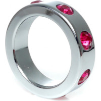 B - Series Heavyfun Pierścień-Metal Cock Ring with Pink Diamonds Medium