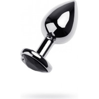 Metal By Toyfa Silver anal plug TOYFA Metal with black heart-shaped gem, length 7 cm, diameter 1,8-3,3 cm, weight 92 gr
