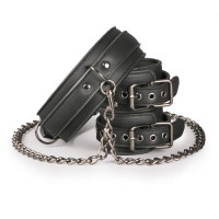 Easytoys Kajdanki-Leather Collar With Handcuffs
