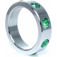 B - Series Heavyfun Pierścień-Metal Cock Ring with Green Diamonds Large
