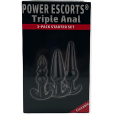 Power Escorts Plug-Triple Anal Plugs Starter Set- 3-Pack Anal Plugs Black