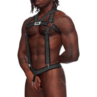 Male Power Elastic Harness with Studs - One Size - Black