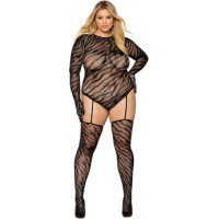 Dreamgirl Teddy Bodystocking ar pirkstu cimdiem Diamond - Liels izmērs - Melns