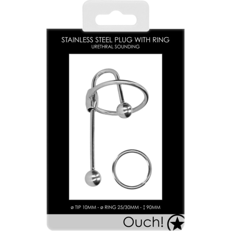 Ouch! By Shots Nerūsējošā tērauda dzimumlocekļa aizbāznis ar lodīti - 0,4 / 10 mm