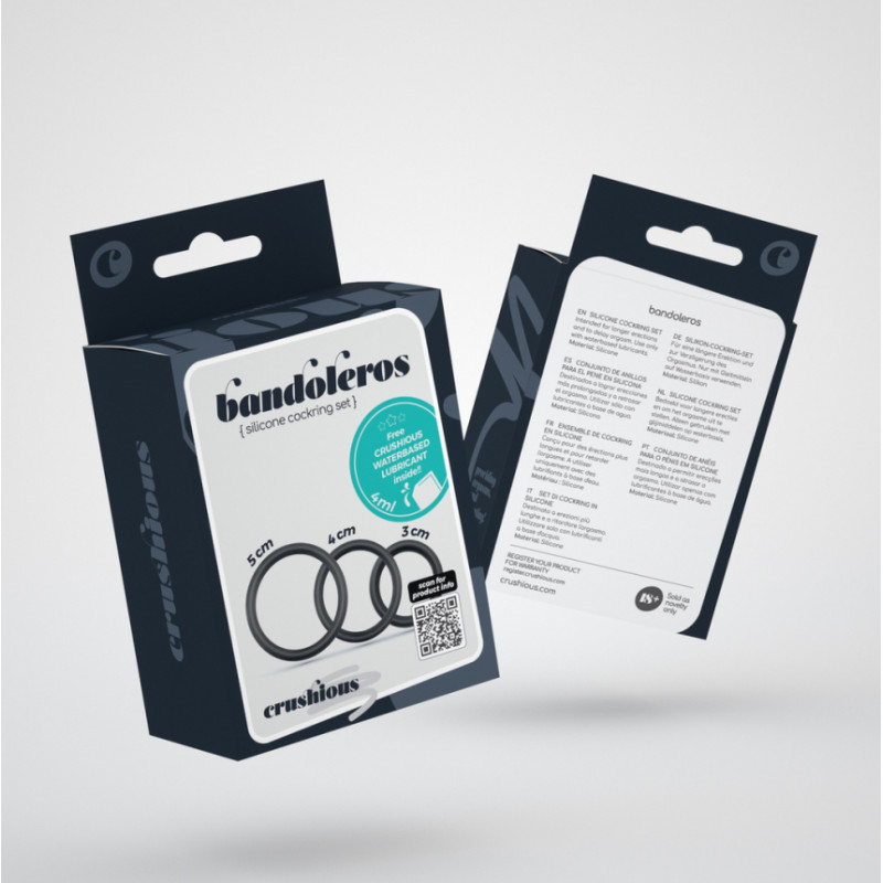 Crushious Bandoleros - Silikona Dzimumlocekļa Gredzenu Komplekts - Melns