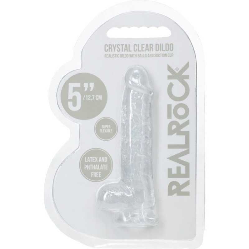 Realrock By Shots Reālistisks dildo ar bumbiņām - 5 / 12,7 cm - caurspīdīgs