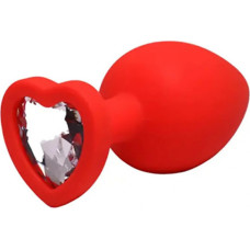 Fantasy Red medium heart-shaped butt plug with white crystal