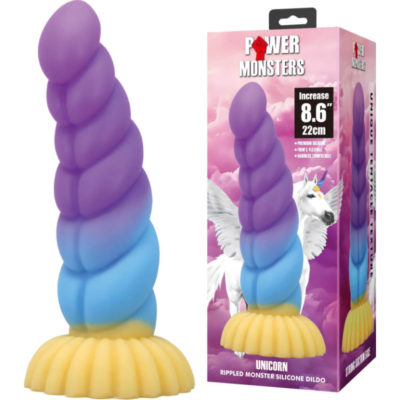 Power Monsters Unicorn – 22 cm Rippled Monster Silicone Dildo