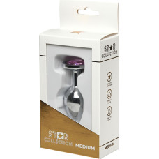 Star Collection - Silver Metal Anal Plug M - Light Pink Stone