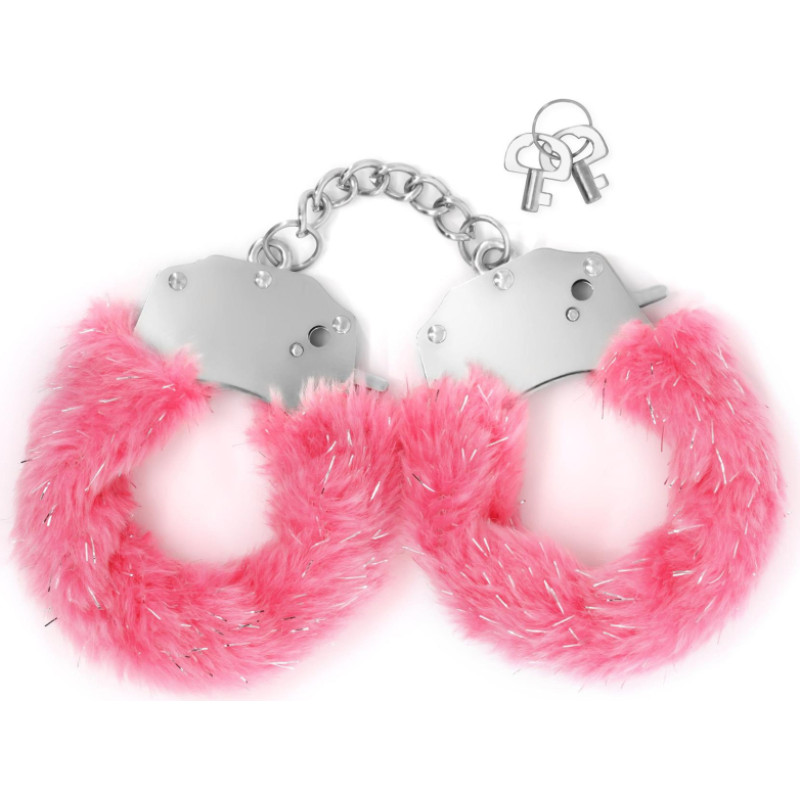 Crushious SPANGLE METAL HANDCUFFS WITH PLUSH IN PINK
