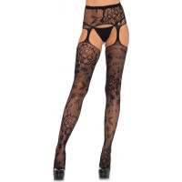 Leg Avenue Floral Lace Stockings with Garter Belt