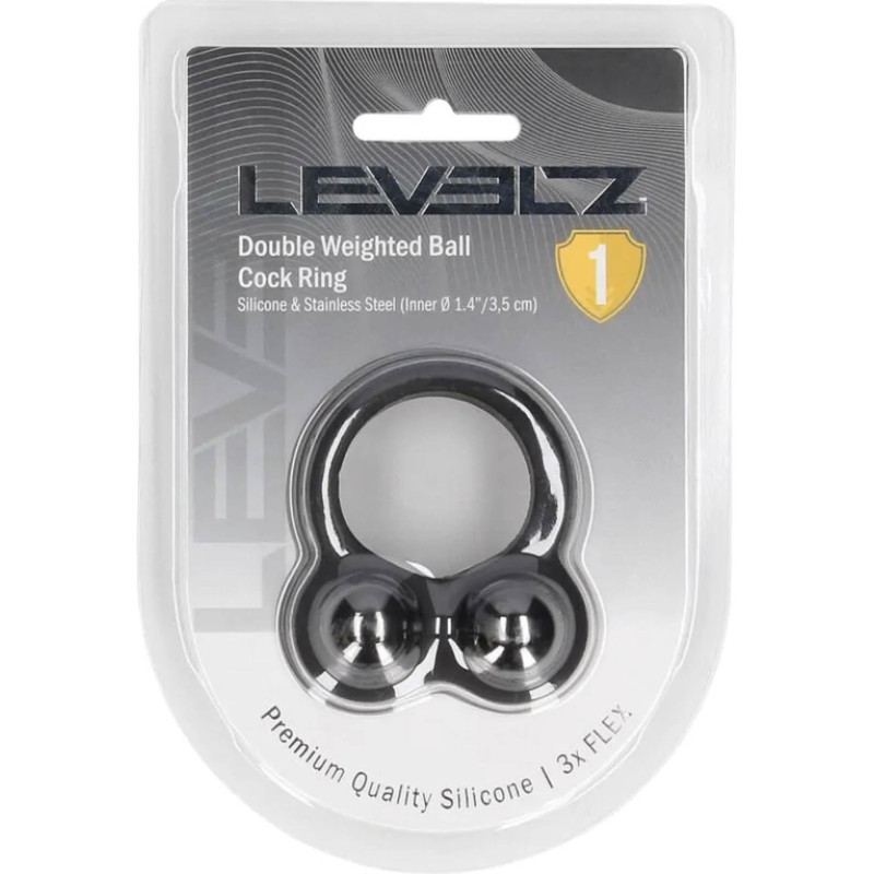 Levelz By Shots Liquid Silicone Double Weighted Ball Cockring - Black