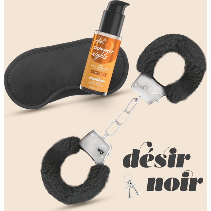 Crushious DÉSIR NOIR HANDCUFFS SET + SATIN BLINDFOLD AND WARMING EFFECT LUBRICANT