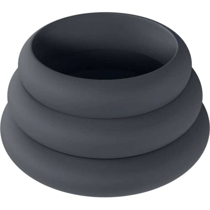 Levelz Wide O Silicone Cockring Set of 3 - S/M/L - Black